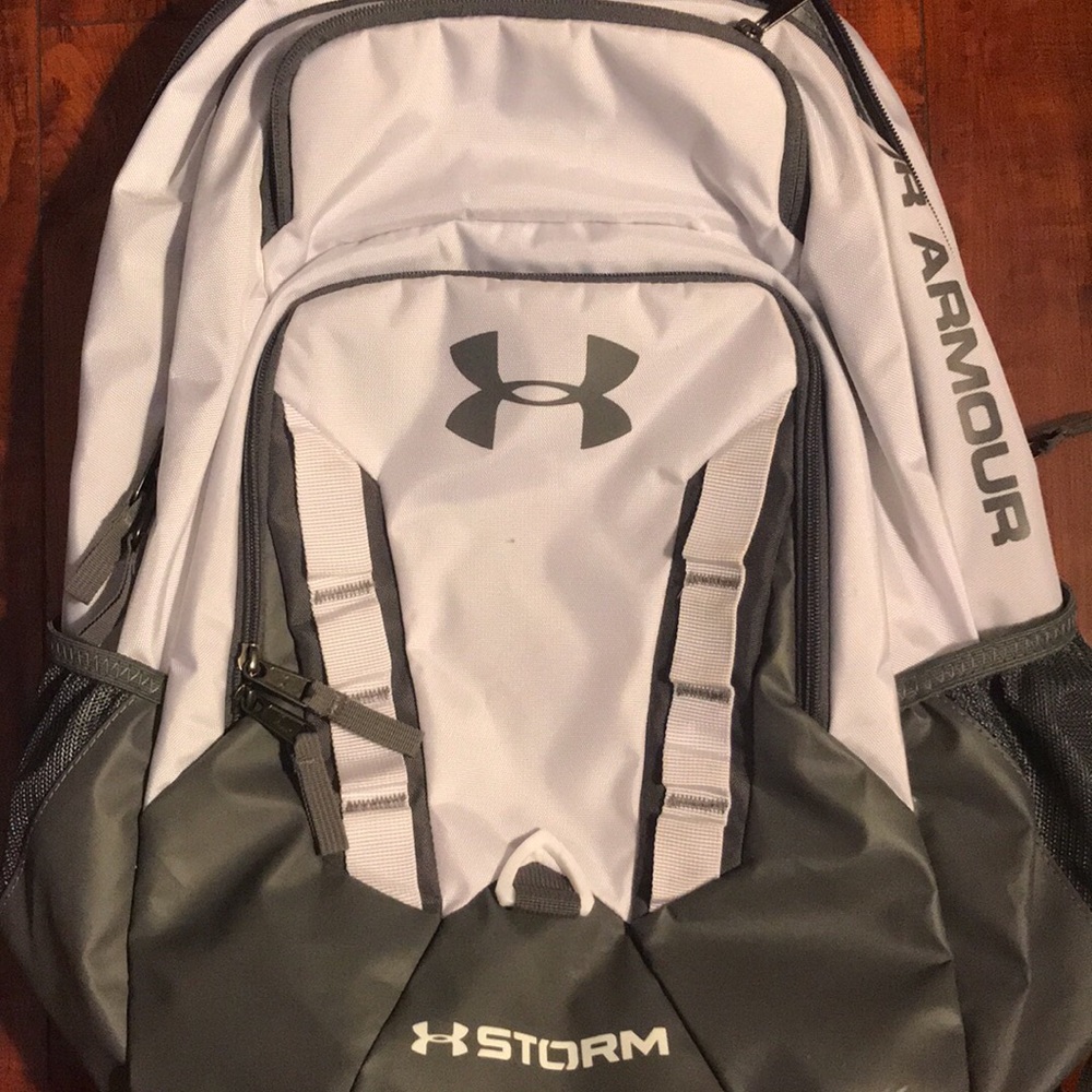 Gray and White UA Book Bag